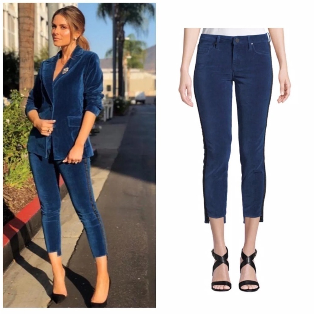 Parker Smith Skinny Twisted Tuxedo Blue Velvet Step Pants With Stripes Size 29